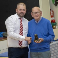 Ciaran O' Toole with the manager of the 1973 Hurling Team, Martin Doogue.